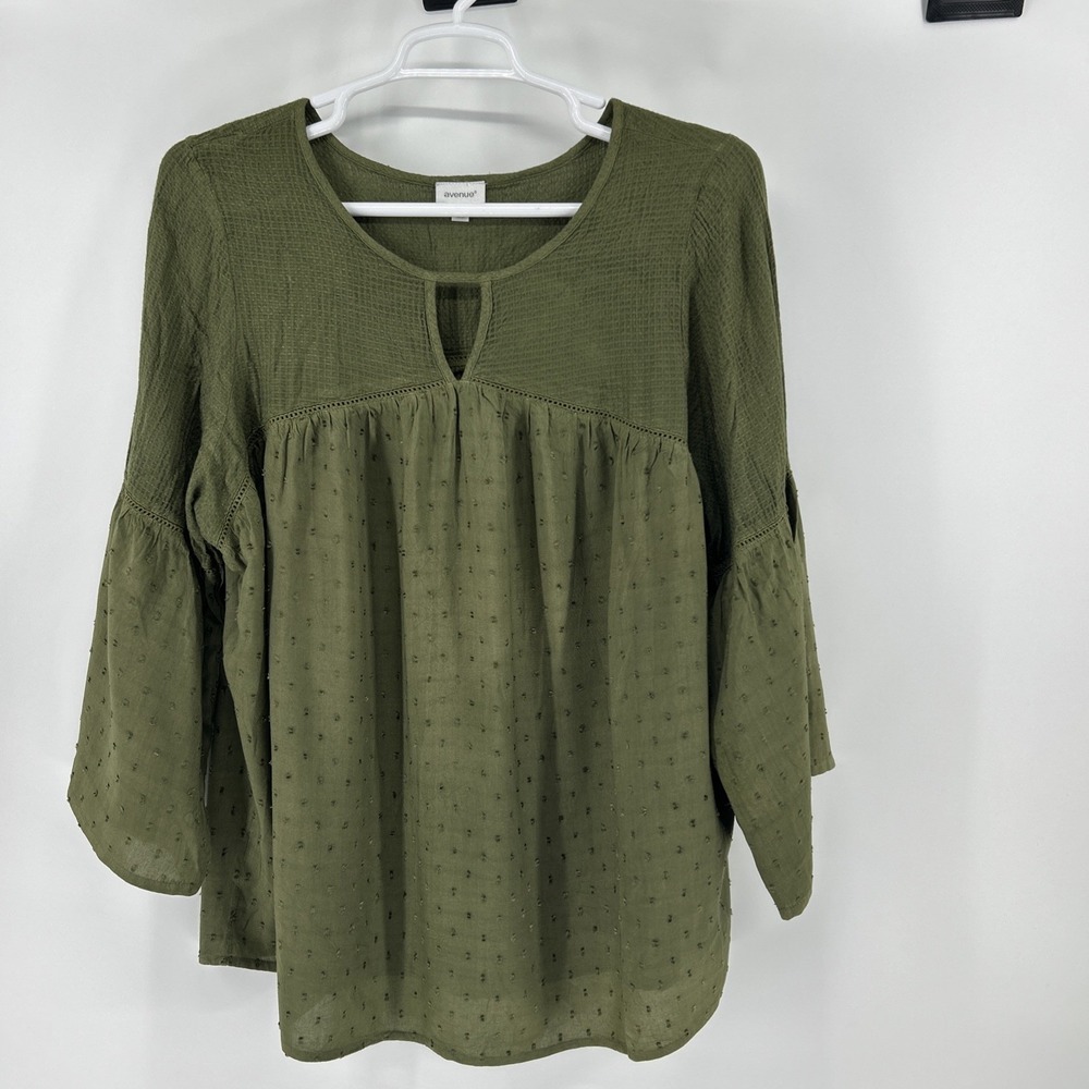 Avenue Top Shirt Women's 18/20 Plus 2X Green Boho Cottagecore NWT New